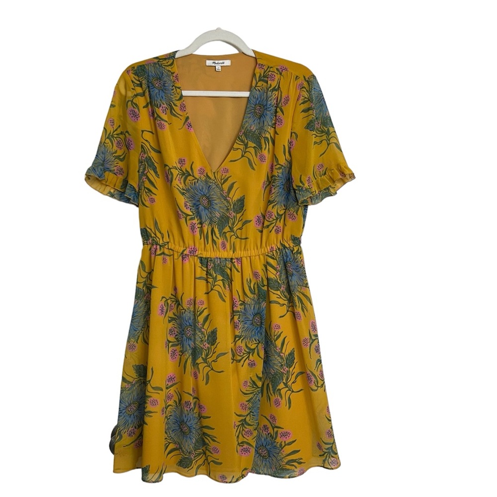 MADEWELL Sweetgrass Ruffle-Sleeve Dress in Painted Blooms Floral Sz: 10